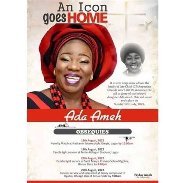 
Ada Ameh: Family Announces Funeral Arrangement 