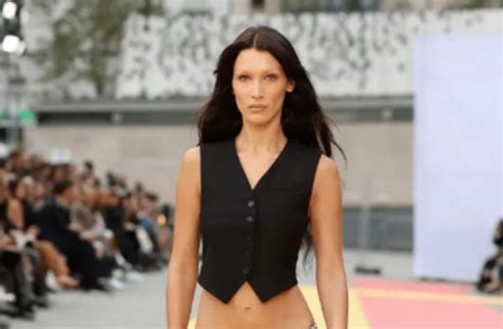 Bella Hadid Walked The Stella McCartney Runway Without A Bra, Showing Off A Skintight, Embroidered Catsuit