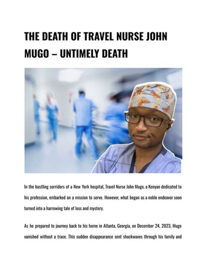 Missing John Mugo Update: Travel RN Nurse John N Mugo found dead
